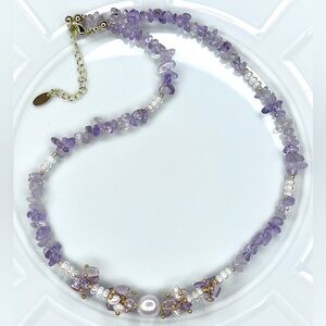 🤩 Handmade Freshwater Edison Baroque Pearl Amethyst 💎 Adjustable Necklace